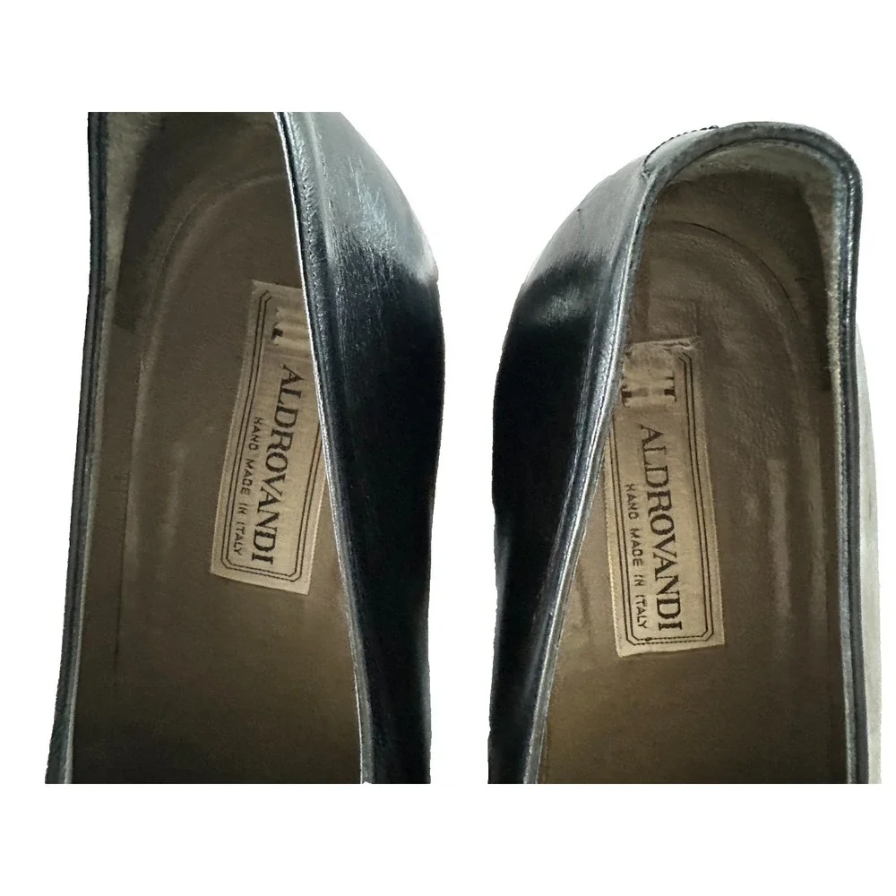 Aldrovandi Men's Black Leather Slip-On Loafers Hand made in Italy US 10.5 EU 9.5